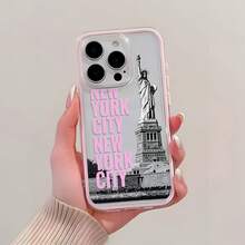 1PC New York Statue Of Liberty Pattern Colorful Pink Frame 2-In-1 Phone Case, Compatible With Apple 17 16 15 14 13 12 11 Plus Pro Max Series, Personalized Ins Style Protective Cover, Fashion - Multicolor - View 2