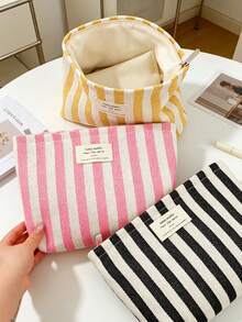 Colorful Strip Makeup Bag Women's Canvas Makeup Clutch Pouch Portable Zipper Cosmetics Bag Travel Toiletry Bag Ins Style Bags And Purses For Women - Multicolor - View 4