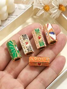 1pc Enamel Evil Eye AMOUR Heart Large Hole Tube Bead, Gold Tone Stainless Steel Hexagon Spacer Bead For DIY Bracelet Necklace Jewelry Making - Oil Droplets - View 5