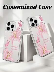 夏季 1 件花卉客製化家庭好友情侶姓名文字防震透明手機殼，相容 iPhone 11/12/13/14/15/16/16 Pro/16 Plus/16 Pro Max/17 Pro Max/S26/S25/A56/A55 及其他 Android 機型，送給朋友的禮物 - 無色 - 查看 3