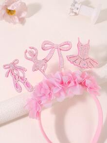 1pc Pink Ballet Girl Floral Headband,Exquisite Glitter Ballet&Shoes Dancing Girl&Bow&Ballet Skirt,Elegant Fashion Stage Performance Hair Accessory - Pink - View 5
