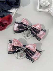 2pcs/Set Women's Lace Letter Ribbon Dark Color Gothic Style Heart & Cross Hair Clips, Suitable For Holiday Dress-Up And Daily Wear For Gothic Lovers - Multicolor - View 11