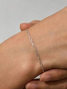 1pc Pure Silver Bracelet, Design, Minimalist Small Delicate Luxury Jewelry - Silver - View 2