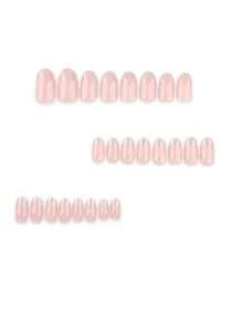 24pcs Fashion Short Nail Art Sticker Set, French Silver Powder Gradient, Removable Full Coverage, Long-Lasting. Set Includes 1 Adhesive Sticker And 1 Mini Nail File, Perfect Match For Casual Outfits, Ideal Choice For Nail Art. Nails - Silver - View 3