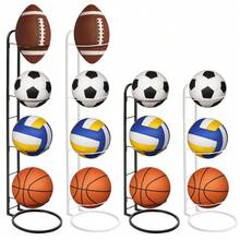 Basketball Ball Storage Rack Holder Organizer Football Volleyball Basket Stand - Black, 4-tier - View 3