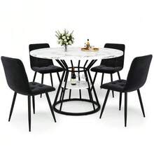 Table Set (5-Piece), Round Dining Table, Dining Table 100 X 100 X 76 Cm (Incl. 4 Chairs), Round Coffee Table For 4 People - 黑色 - 查看 6