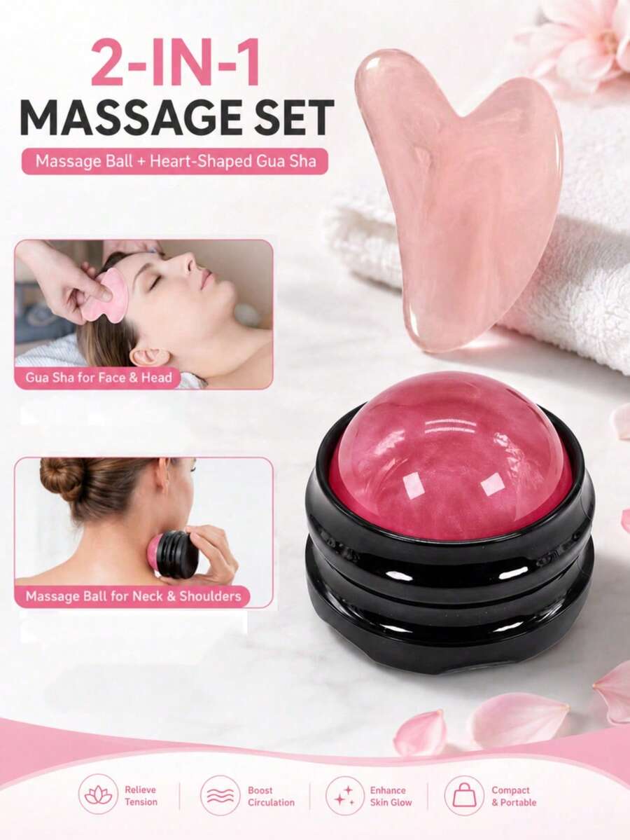 1 pièce Rouleau de massage à bille, balle de yoga, balle de fitness & outil de massage en forme de cœur - Planche Gua Sha pour le visage et le corps en rose pastel, soin en beige clair, resserrement musculaire, épilation - Surface durable et facile à nettoyer - Utilisation en salon ou à la maison SPA - Équipement de beauté, masseur corporel apaisant, matériau facile à nettoyer, grattoir hygiénique, combinaison d'instruments de soins personnels - Multicolore - Voir 1