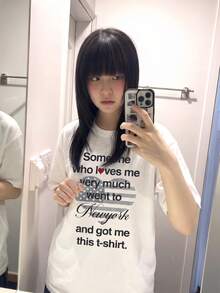 Y2K 2026夏季新款美式復古白色愛心字母印花休閒寬鬆女款短袖上衣 - 白色 - 查看 3