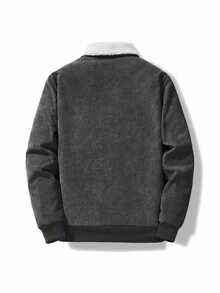 Chaqueta con cremallera, forro de peluche y parche con letra para hombre, otoño/invierno - Gris - Ver 3