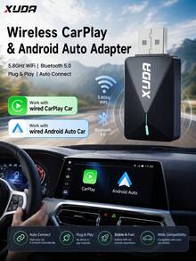 XUDA 2-In-1 Wireless CarPlay / Android Auto Ultra Mini Adapter - 2.4-5.0 GHz WiFi 5 Carplay Converter, Wired To Wireless, Fast Auto Connection, No Delay, Compact Design, With USB/USB-C Port, Battery-Free - D - View 2