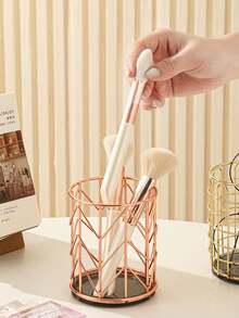 Metal Hollow Makeup Brush Holder, Desktop Storage Organizer Basket, Eyebrow Pencil And Makeup Brush Storage Bucket, Pen Holder - Multicolor - View 7