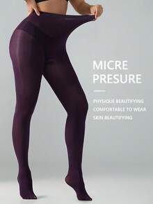 Women Purple High Waist Soft Smooth Hosiery Stretch Resistant Anti-Run Skin Beautifying Sheer Pantyhose For Daily Commute Dating Outfits - Purple - View 7