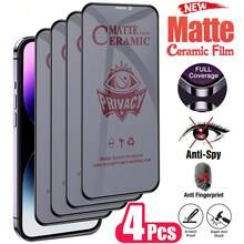 Yezodawee 4pcs Matte Anti-Peeping Ceramic Screen Protector, Compatible With Phone 17 Pro [6.3 Inch], Flexible Matte Anti-Peeping Ceramic Film, Full Coverage, Anti-Fingerprint, Anti-Drop, Anti-Glare, Compatible With Phone 17 Pro Max/17 Air/17/16E/16 Pro - Black - View 17