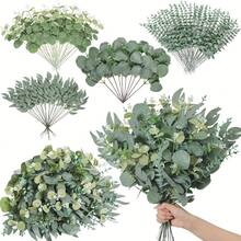 50/100 pièces Tiges de feuilles d'eucalyptus artificielles, feuillage vert factice, convient pour les bouquets de vase de mariage, les couronnes, les accessoires d'arrangement floral, la décoration de la maison, la décoration de la chambre, les ornements de la maison, la décoration du jardin - Multicolore - Voir 1