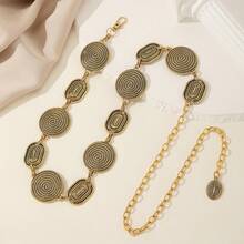 Vintage Punk Style Metal Hollow Floral Disc Waist Chain, Women's Fashion Retro Cinched Waist Body Chain, Geometric Pattern Bohemian Zinc Alloy, Spring Summer Autumn Winter - Gold - View 4