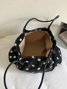 1 pièce Sac fourre-tout à bandoulière en PU de couleur unie pour femmes, sac à main vintage en forme d'éventail de grande capacité, convient pour le bureau, les déplacements, les achats, les vacances et les voyages - Noir - Voir 5