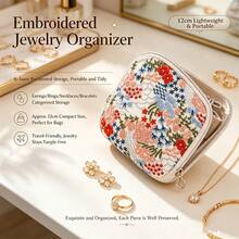 6-Compartment Independent Jewelry Storage Pouch, Embroidered 3D Floral Pattern, Soft Lining, Portable For Business Trips And Travel, Anti-Tangle Storage Bag For Jade Bangles, Gold, Bracelets, Beaded Bracelets, Travel Essential - Multicolor - View 2