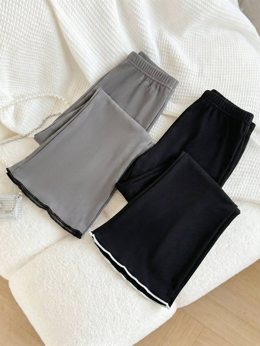 Girls' Casual Comfortable 2 Pieces High Waist Flare Pants Set For Spring And Autumn - Multicolor - View 1
