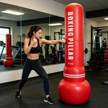 1pc Red Thickened PVC Inflatable Boxing Punching Bag, Adult Home Stress Relief Venting Sandbag, Standing Fitness Punching Column - Multicolor - View 1