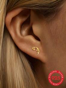 1pc S925 Sterling Silver Chinese Style Geometric Auspicious Cloud Spiral Cartilage Ear Stud, Women's New Chinese Minimalist INS Elegant Versatile Unique Exquisite Niche Earring, Hypoallergenic, Suitable For Daily Commute, Layering, Party, Jewelry Gift - Auspicious Clouds - View 6