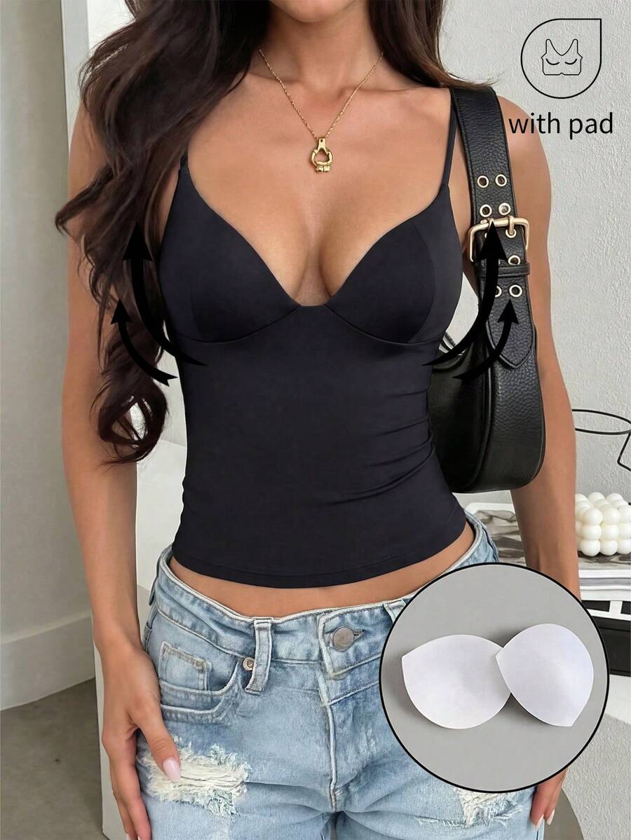 Spring/Summer Sexy Minimalist Y2K Solid Color Spaghetti Strap High Elasticity Slim Fit Casual Sports Date Party Tank Top For Women - Dark Grey - View 1