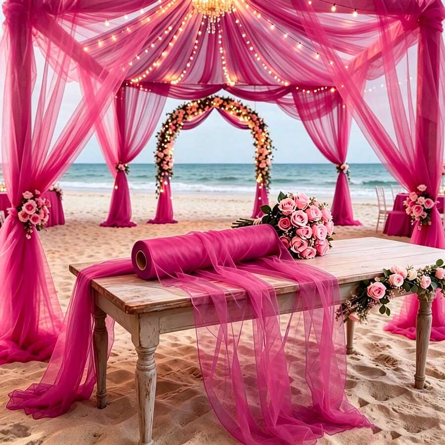 1 Roll - Romantic Rose Red 50-Meter Net Fabric Can Be Used For Wedding Decorations, Valentine's Day Party Scene Decorations, Birthday Parties, Halloween And Christmas Decorations, Event Party Backgrounds, And Outdoor Garden Parties.