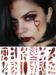 12 Sheets Halloween Zombie Tattoos Temporary Realistic Fake Scars Wound Fake Blood Tattoo Stickers Waterproof Vampire Bruise Tattoos For Halloween Costumes Prank Makeup Cosplay Festival Rave Accessories Party - Multicolor - View 9