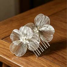 1 pièce Peigne à cheveux nœud argenté pour mariée et demoiselle d'honneur, accessoire capillaire fait main pour mariage et Saint-Valentin - Multicolore - Voir 3