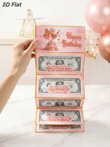 1 Set Tarjeta de Efectivo Plegable con Brillo Oro Rosa para Cumpleaños y Sobre, Diseño 3D de Letras con Pastel y Globo, Tarjeta de Efectivo para Cumpleaños, Regalo para Madre y Amigos, Broma y Regalo de Sorpresa de Cumpleaños, Fiesta de Cumpleaños con Tema Rosa, Suministros para Fiesta de Cumpleaños - rosa - Ver 3