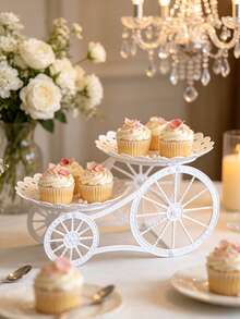 1pc 2-Tier White Lace Wedding Dessert Cart, Plastic Snack, Fruit, Cake Stand Holder, Suitable For Wedding, Holiday Events, Birthday Party, Theme Party, Afternoon Tea Dessert Display Rack, Wedding Table Decor - Multicolor - View 8