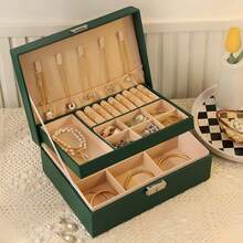 Large Capacity Artificial Leather Jewelry Storage Box With Key Lock And Padded Drawers, Multi-Functional Storage Box For Necklaces, Bracelets, Earrings, Rings, Modern Metal Lining Design, Suitable For Women And Girls, Jewelry Box, Jewelry Box - Multicolor - View 10