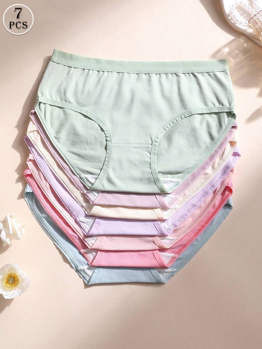 7 Pcs Women's Cotton Triangle Panties Low Waist Seamless Briefs Solid Color Comfortable Lingerie Underwear