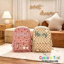 Ransel Nama Kustom dengan Motif Kotak-kotak Stroberi, Ransel Perjalanan Kapasitas Besar dengan Kompartemen Laptop - MultiWarna - View 7
