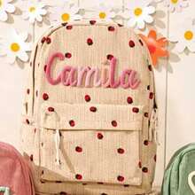 Ransel Nama Kustom dengan Motif Kotak-kotak Stroberi, Ransel Perjalanan Kapasitas Besar dengan Kompartemen Laptop - MultiWarna - View 43
