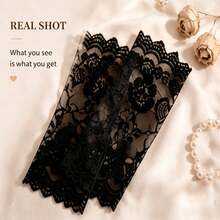 1 Pair Women's Elegant 3D Floral Lace Fingerless Gloves, Breathable Hollow Mesh Design, Suitable For Wedding, Party And Daily Wear - Multicolor - View 9