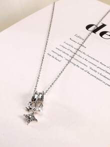 1pc Elegant New Faux Pearl Starburst Necklace Pendant Multi-Layer Integrated Versatile Star Collarbone Chain Jewelry For Women Daily Wear And Party - Multicolor - View 4