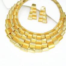 Conjunto de Joias Elegante de Alta Qualidade para Mulheres, Colar Grande, Pulseira, Anel, Brincos, Acessórios para Casamento, Banquete e Festa, Presente de Feriado, Uso Diário - Dourado - Visão 6