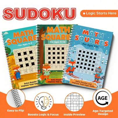 Logic Puzzle Workbook, Suitable For Daily Practice, Includes Sudoku And Math Grids, Fillable Number Grids, Educational Games, Helps Develop Concentration, Number Sense And Problem Solving Skills, Suitable For Classroom, Home And Travel Quiet Learning Time Back To School