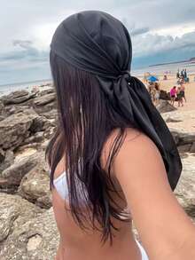 1pc Of Women's Casual Solid-Color Spring New Headscarf Or Scarf, Summer Hair Accessory, Suitable For Vacations, Beach Parties And Street Fashion - Black - View 2