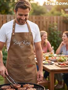1pc Customizable Name Apron - Durable And Comfortable Neutral Kitchen Workwear, Easy To Care For, Practical Design With Pockets And Adjustable Shoulder Straps, Suitable For Cooking Enthusiasts - Multicolor - View 6