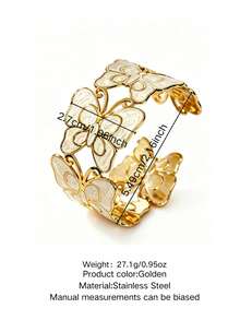 VceTd 1pc Romantic Style Colorful Enamel Butterfly Design Stainless Steel Open Bangle Bracelet For Women, Suitable For Weddings, Elegant Dates, Or Valentine's Day Gift For Loved Ones - Yellow Gold - View 13