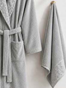 Diamond Pattern Jacquard Shawl Collar Bathrobe - S/M - L/XL - Made In Turkey - Grey - View 3