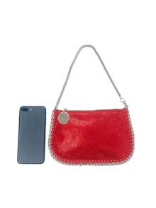 Handmade Chain-Strap Multi-Use Multi-Function Silver-Tone Metallic Baguette Shoulder Handbag Crossbody Bag - Red - View 7