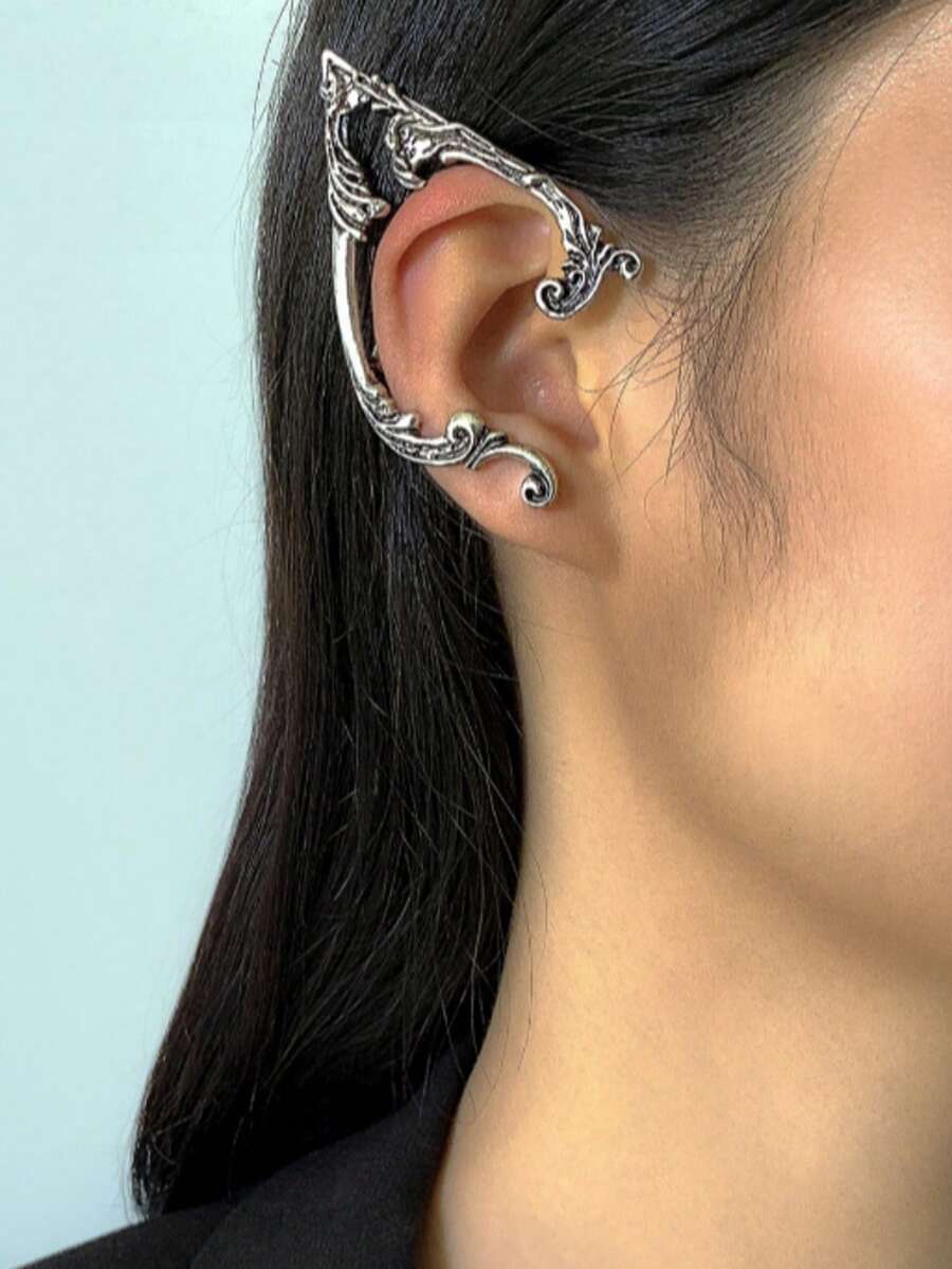 1 pièce Clip d'oreille de style Elfe Sombre Audacieux, Clip d'oreille Créatif Vintage Contour Halloween, Accessoire Halloween - 1 - Voir 1