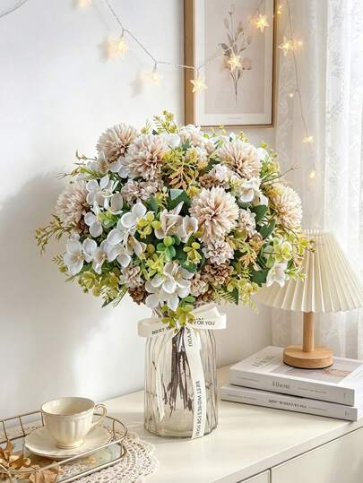 1pc Romantic Silk Peony Hydrangea Bouquet Artificial Flower Ornament, Plastic Flower Handheld Flower Arrangement, Suitable For Wedding/Home/Bedroom/Living Room/Table Decoration/Bridal Bouquet/Mother's Day