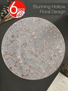 Tkvega • Home 12pcs Gold Bow Placemats, PVC Material 3D Round Luxury Romantic Style Heat-Insulating Waterproof, Beautiful Vase Mat 38cm, Coffee Cup Mat 10cm, Washable, Easy To Clean, Wipeable, Non-Slip, Heat-Resistant, For Room Decor, Home Dining Table Decor, Home Decor, Suitable For Holidays, Parties, Birthdays, Weddings And Dinners - Multicolor - View 16