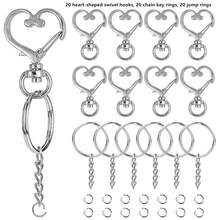 30/60/90pcs Heart-Shaped Keychain Swivel Clasp Hook Set, Split Key Ring Chain And Jump Ring Bulk Keychain Lanyard, DIY Keychain Making Kit, DIY Keychain Wallet Bag Pendant Accessories Craft Supplies - Heart-shaped Clasp Chain Small Loop - View 15
