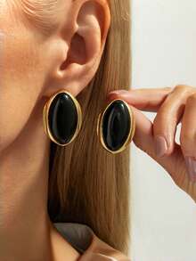 Oval Resin Earrings For Women, Luxury High-End French Style Versatile Niche Design Stud Earrings - Oval Resin Earrings - View 3