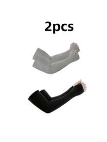 1 Pair Plus Size Thin Breathable Ice Silk UV Protection Arm Sleeves For Driving And Cycling - Black - View 9