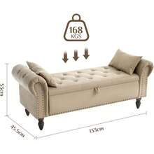 Ottoman Storage Bench,Sofa Bench,Foot Rest Stool,Velvet End Of Bed Bench,Storage Box With Lid, Entryway Bench,168 KG Load Capacity - Brown - View 8